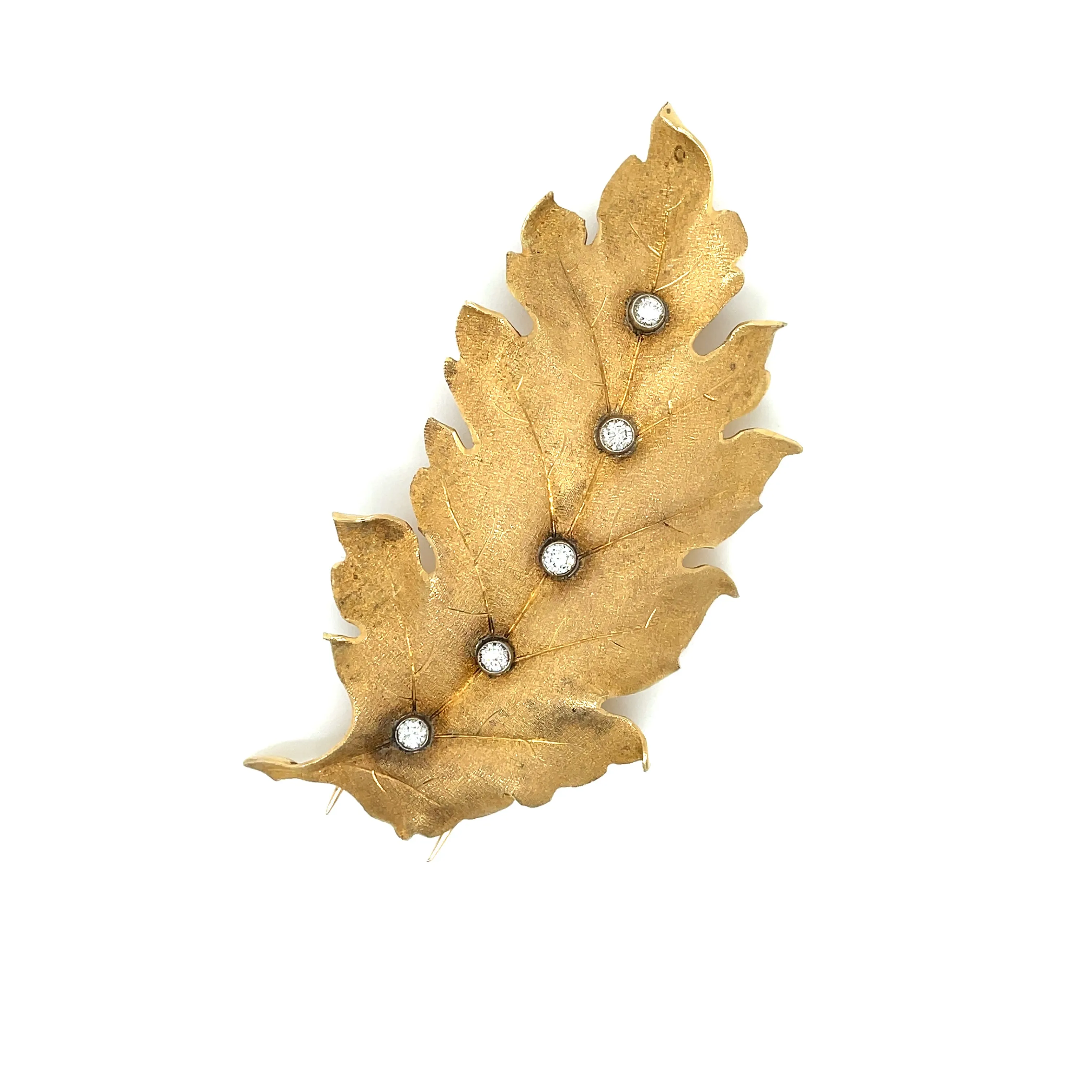 Mario Buccellati Leaf Diamond Gold Brooch