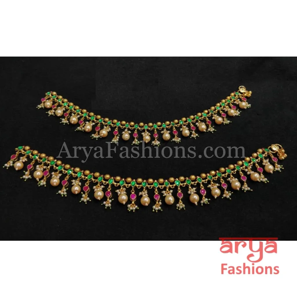 Meenakari Kundan Payal/Kundan Anklet/Bridal Anklets/Indian Payal