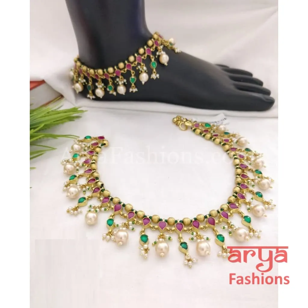 Meenakari Kundan Payal/Kundan Anklet/Bridal Anklets/Indian Payal