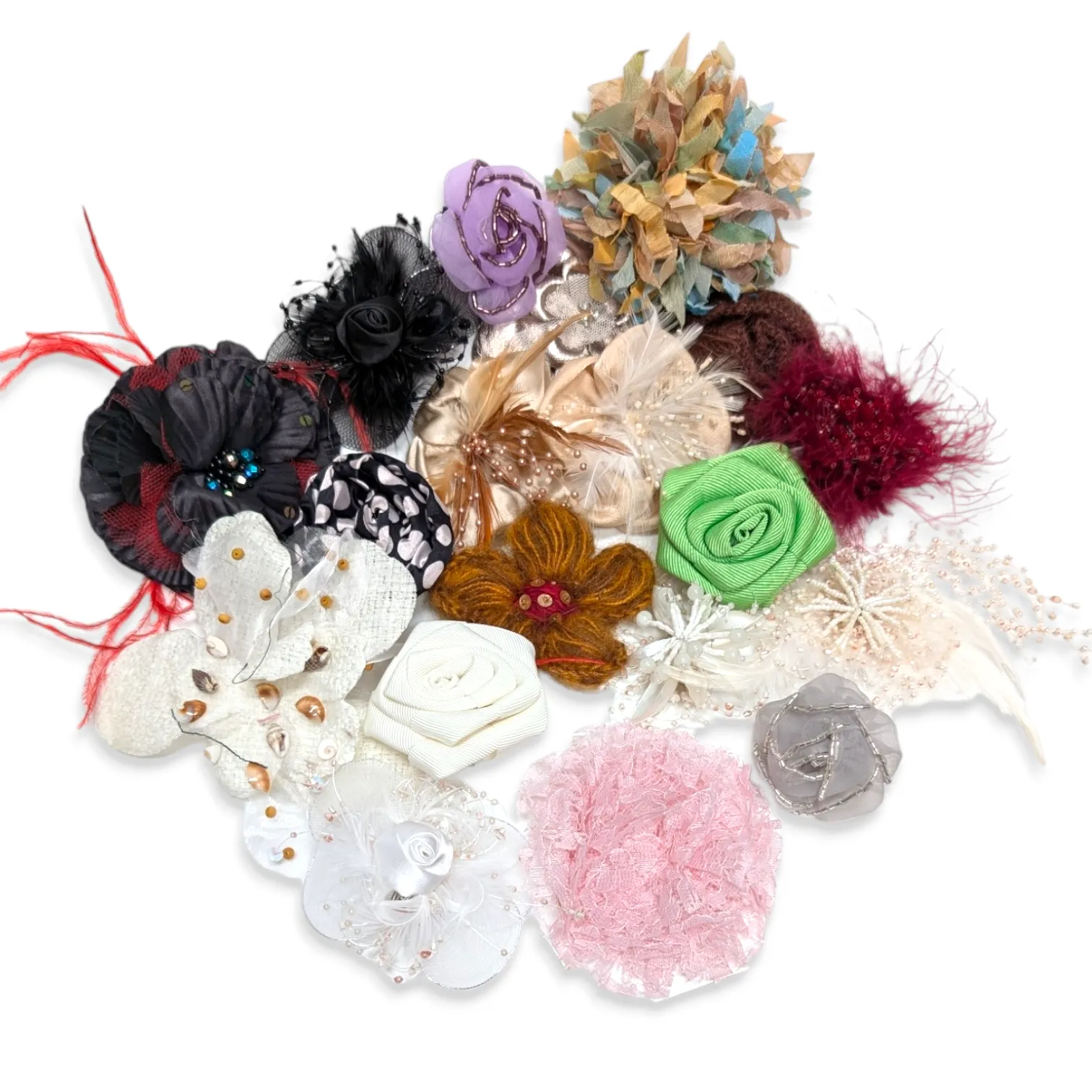 Mega Assorted Bargain Flower Brooch/Motif Bundle Pack - 20 Flowers