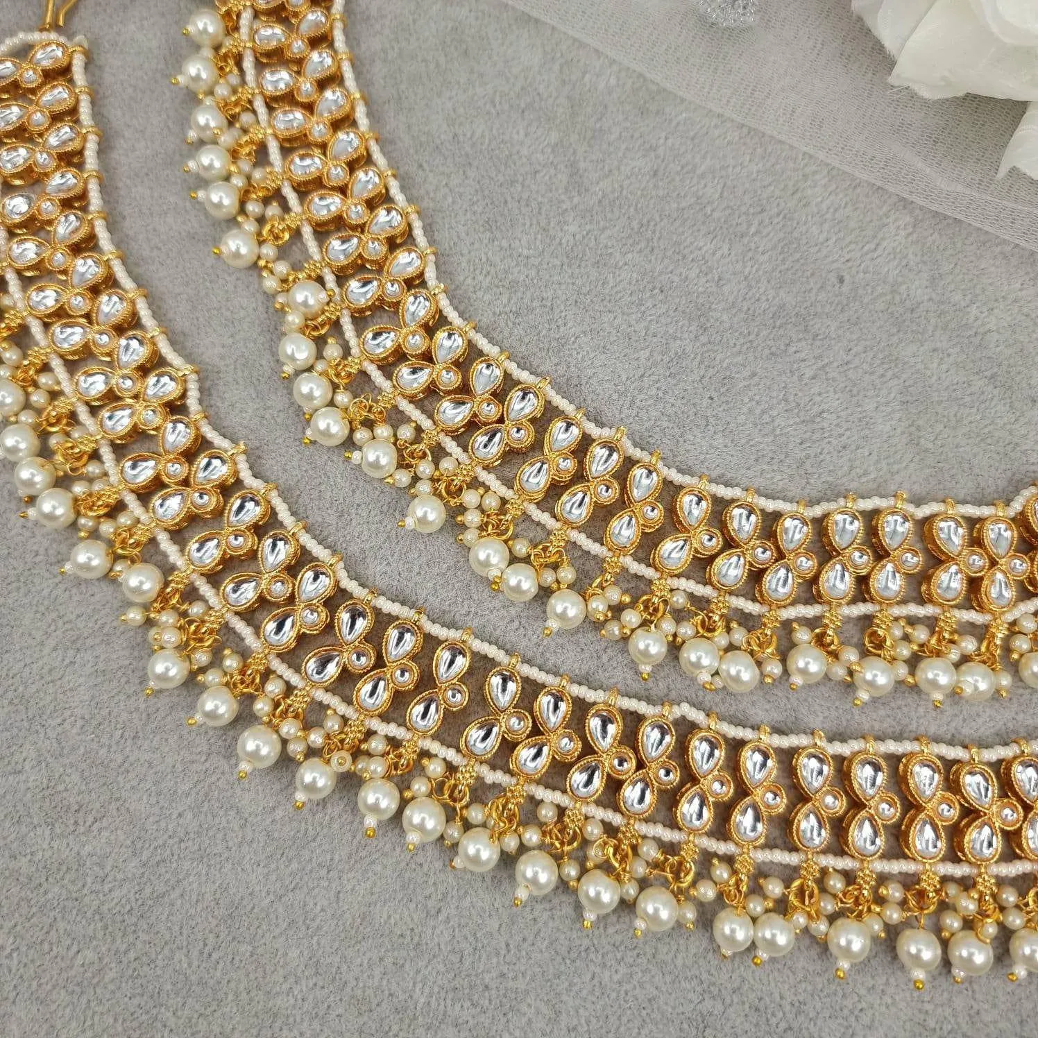 Mirai Kundan Stone  Pearl detailed Anklets