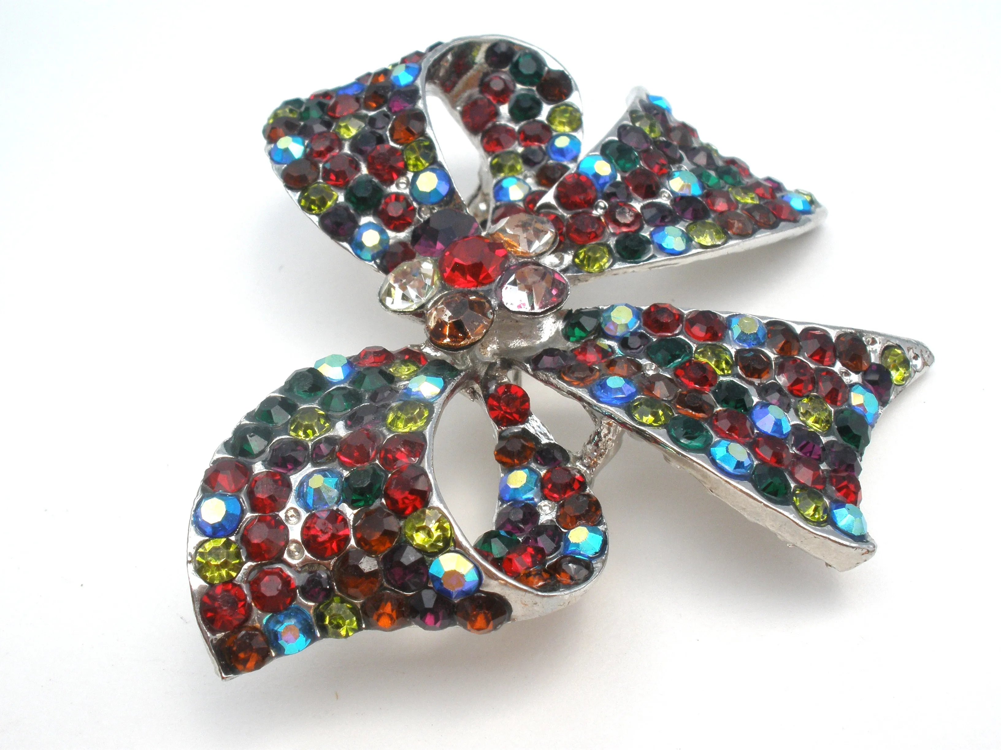 Multi Color Rhinestone Bow Brooch Pin