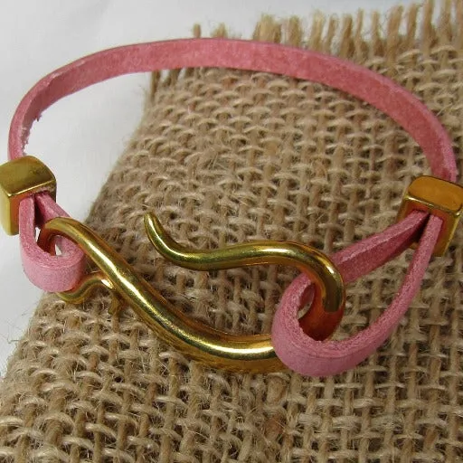 Narrow Leather Bracelet with Fish Hook Clasp