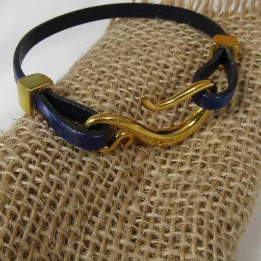 Narrow Leather Bracelet with Fish Hook Clasp