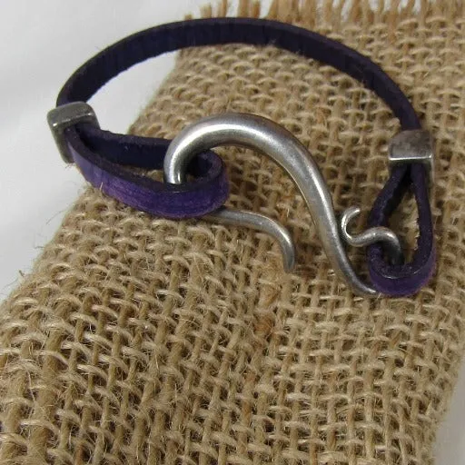 Narrow Leather Bracelet with Fish Hook Clasp