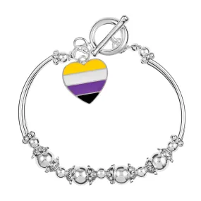 Nonbinary Heart Flag Charm Partial Beaded Bracelets