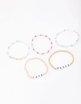 Pastel Peace & Love Friendship Beaded Bracelet 5-Pack