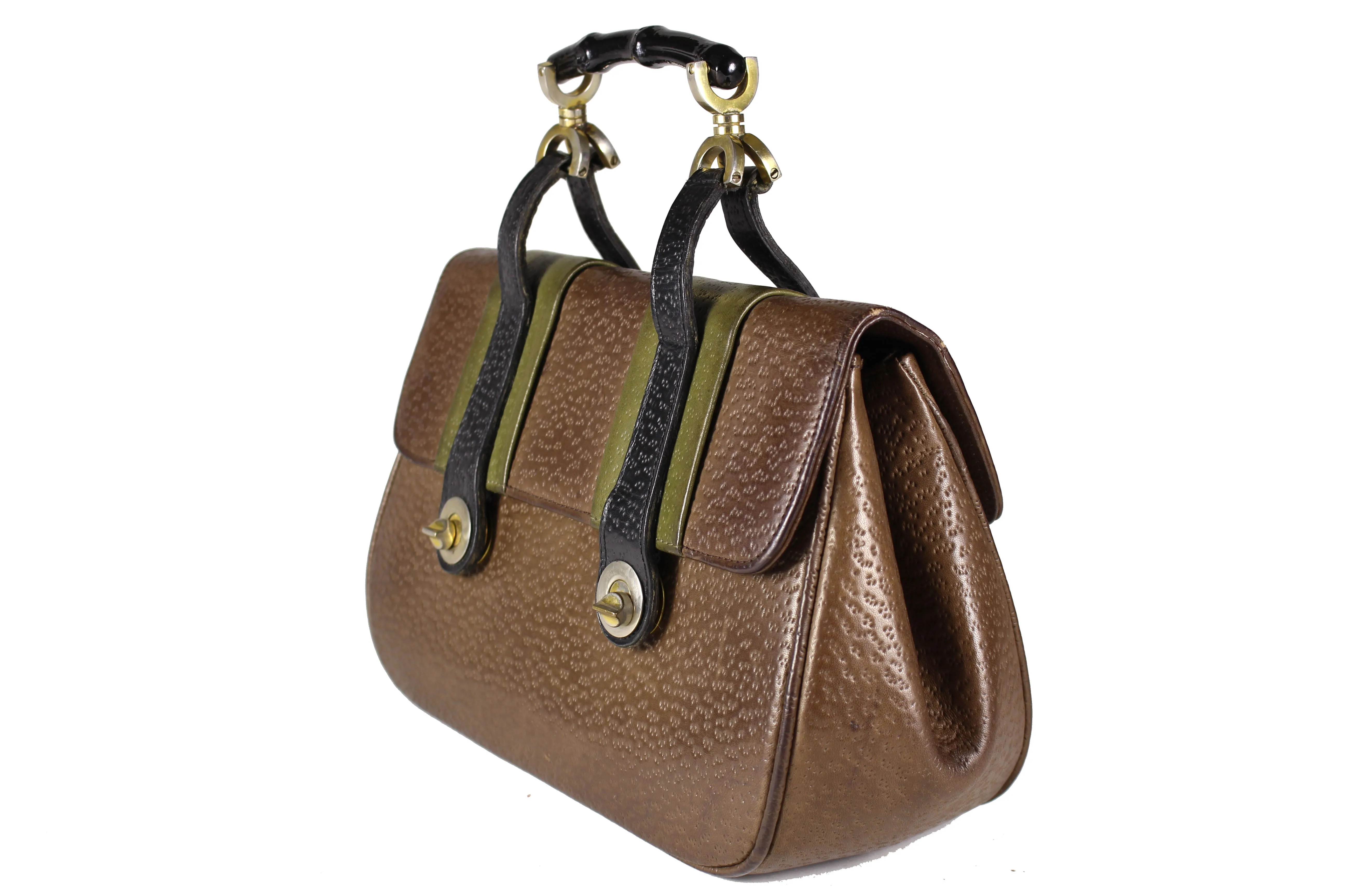 Peccary leather bamboo handle handbag