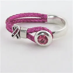 Pink Leather  Cuff Awareness  Bracelet