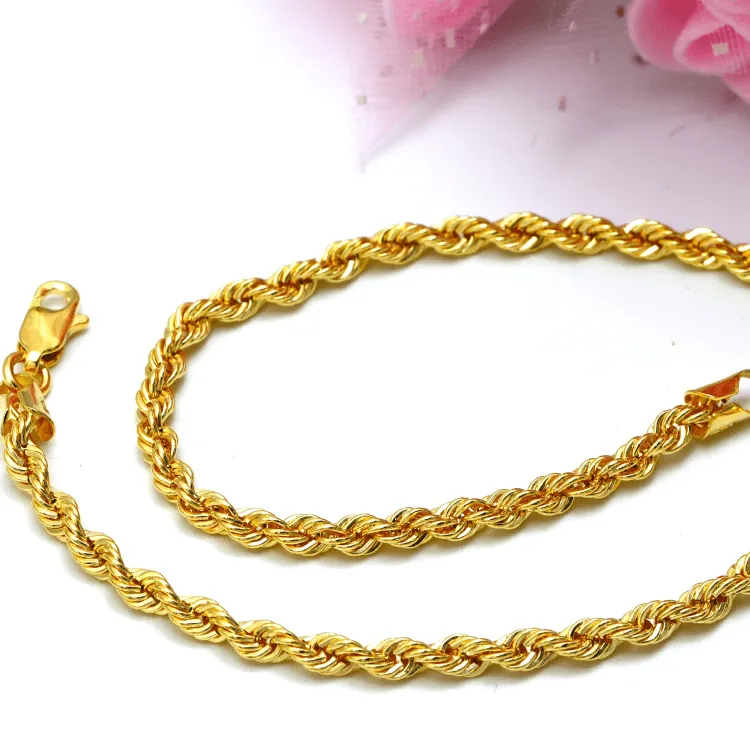 Real Gold Solid Thick Rope Chain Anklet 4 MM 2603 (25 C.M) A1326