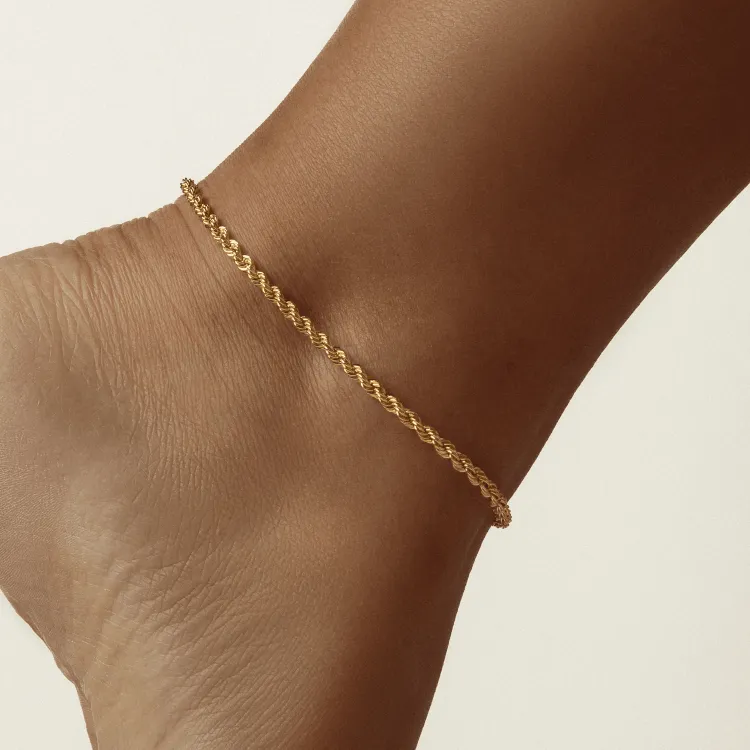 Real Gold Solid Thick Rope Chain Anklet 4 MM 2603 (25 C.M) A1326