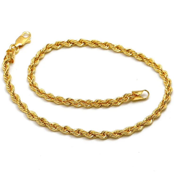 Real Gold Solid Thick Rope Chain Anklet 4 MM 2603 (25 C.M) A1326