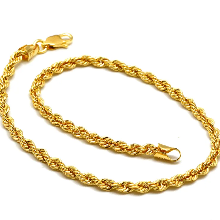 Real Gold Solid Thick Rope Chain Anklet 4 MM 2603 (25 C.M) A1326