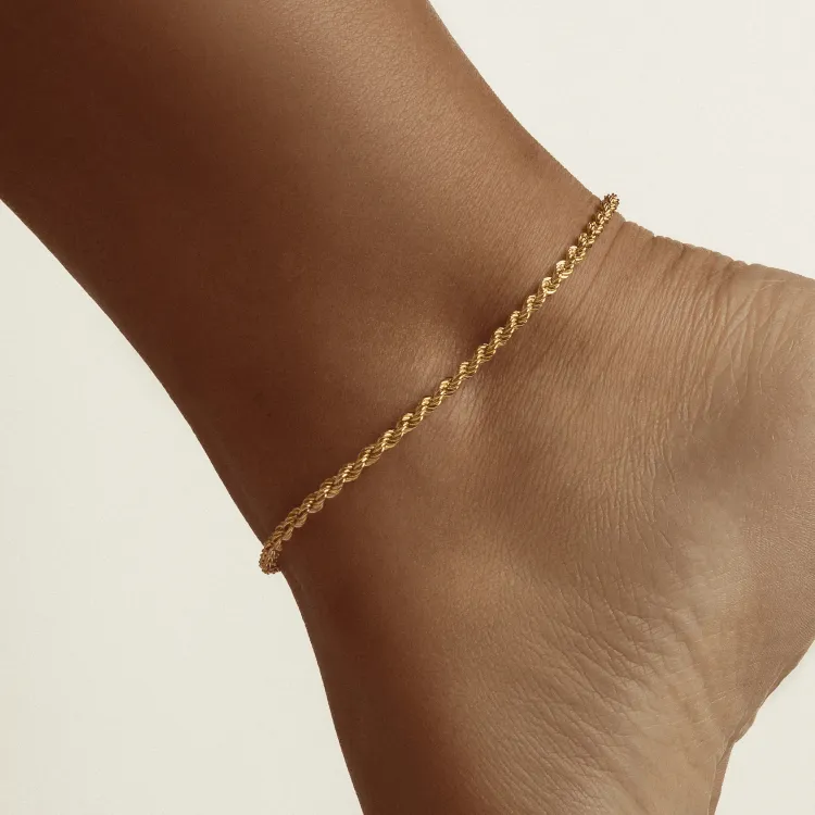 Real Gold Solid Thick Rope Chain Anklet 4 MM 2603 (25 C.M) A1326