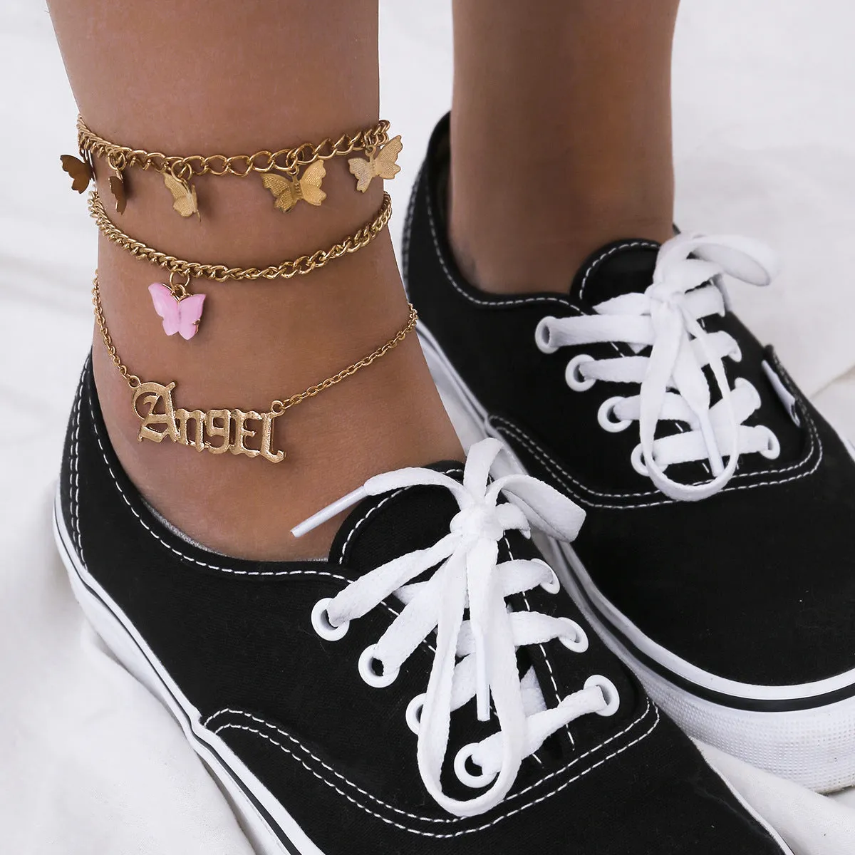 Retro Street Style Butterfly Pendant Anklet Women