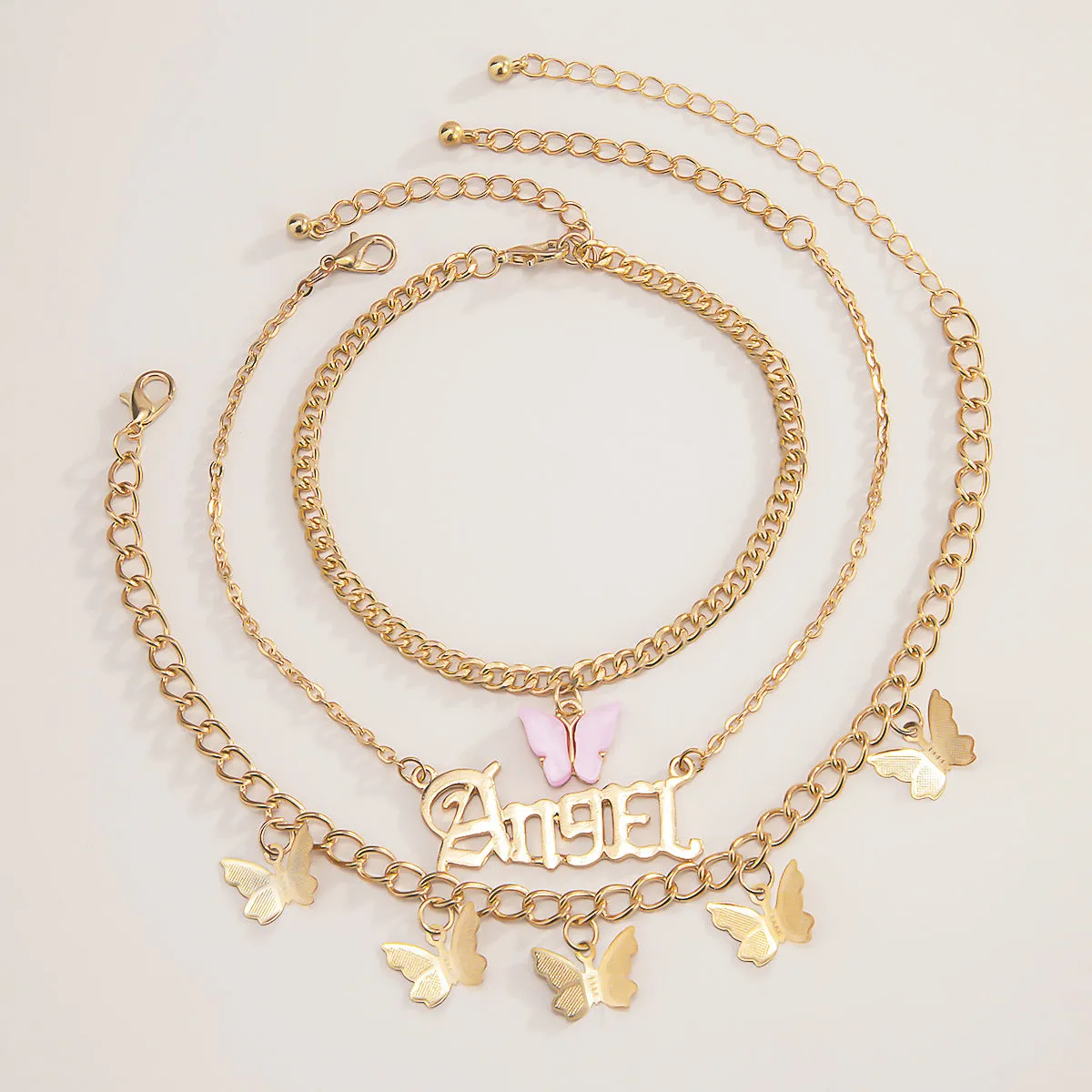 Retro Street Style Butterfly Pendant Anklet Women