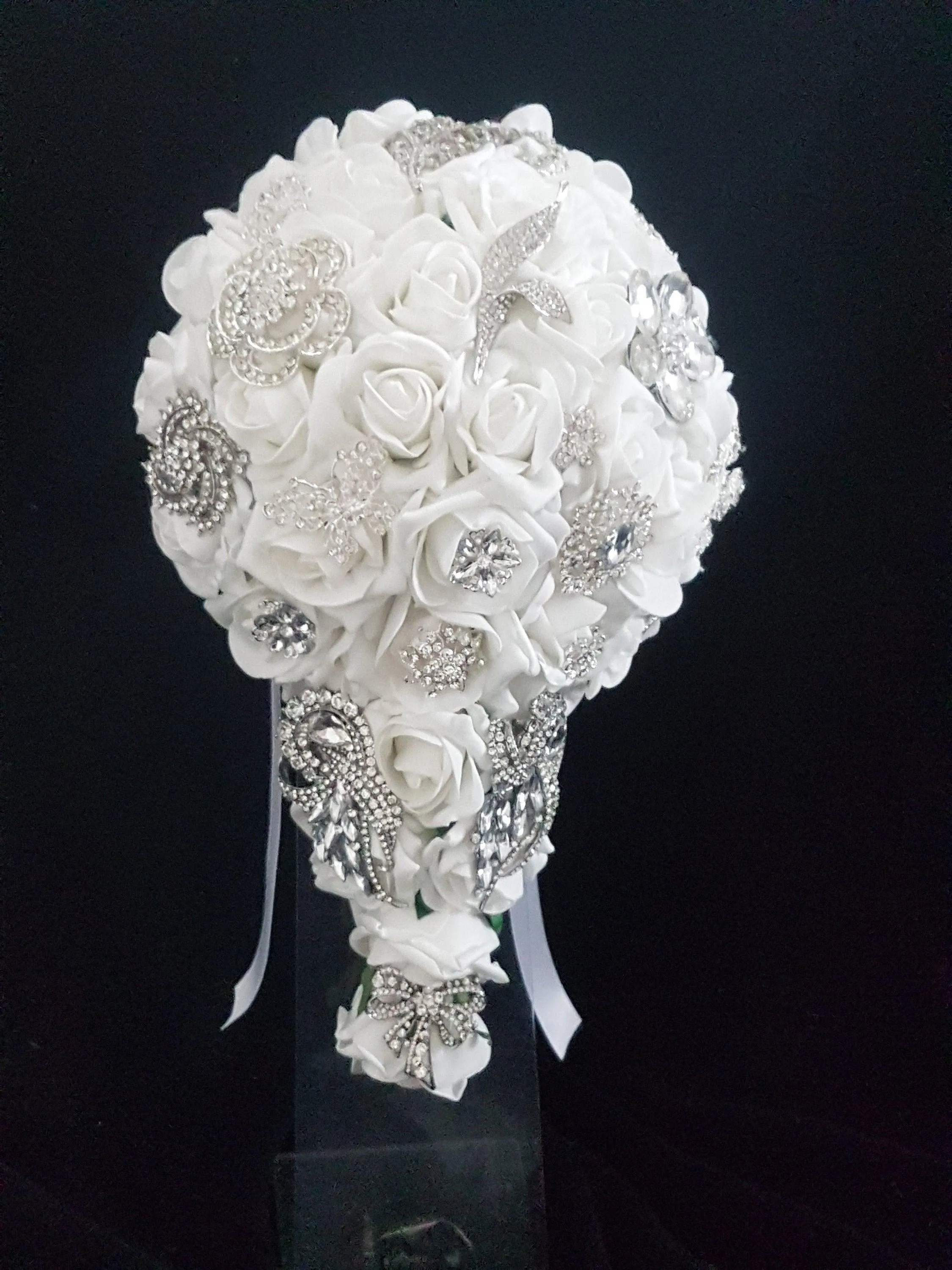 Rose & Brooch bouquet, bridesmaid brooch bouquet, buttonholes, all sold separately, any colour by Crystal wedding uk