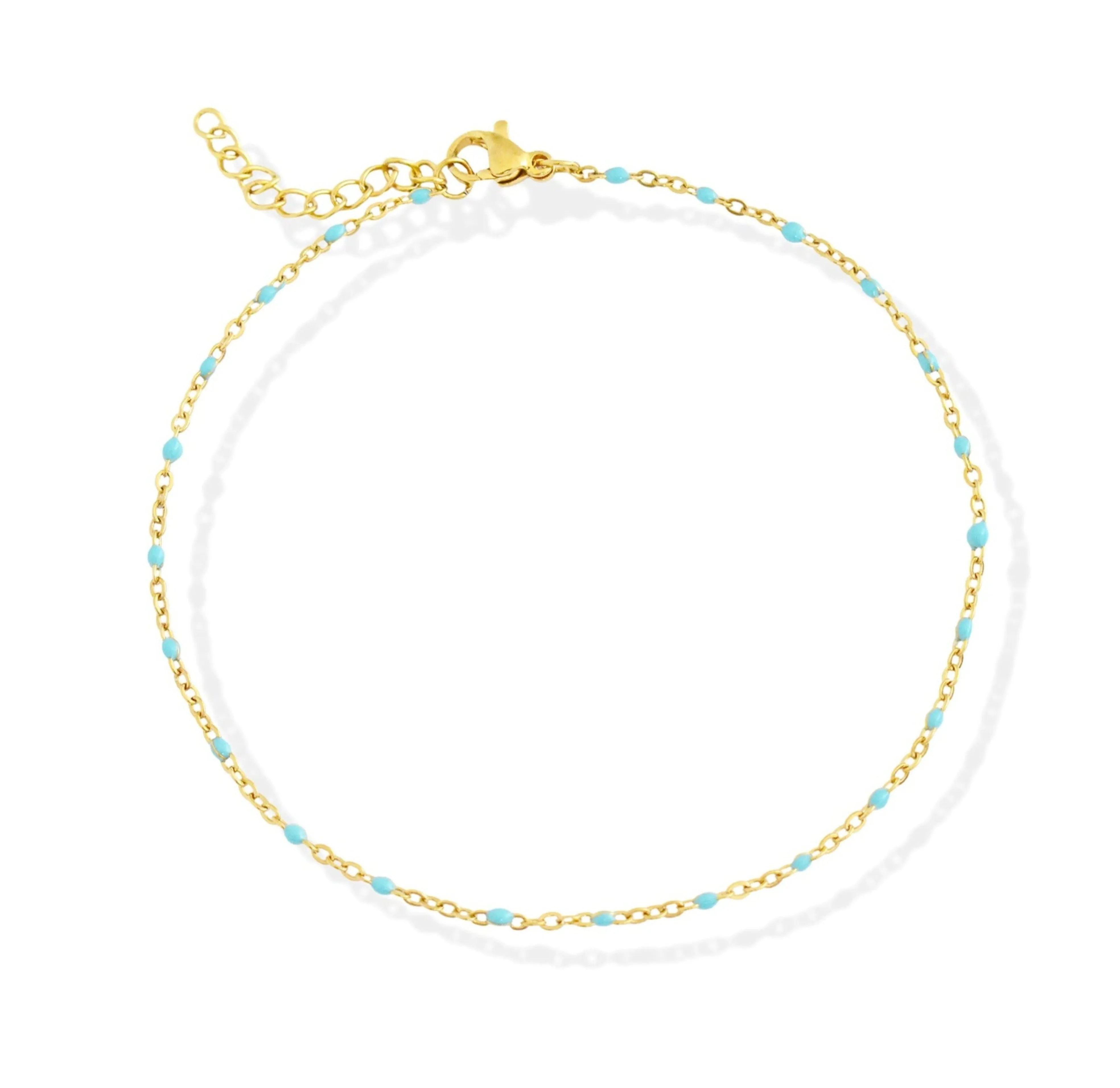 ROXIE DAINTY GOLD BLUE BEAD CHAIN ANKLET