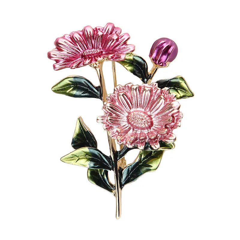 SB345 - Simple drop oil enamel alloy flower brooch