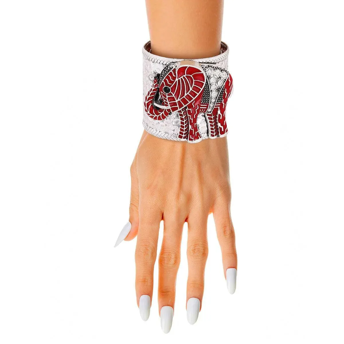 Shop Red Elephant Rhinestone Cuff Bracelet: Dazzling Arm Candy!