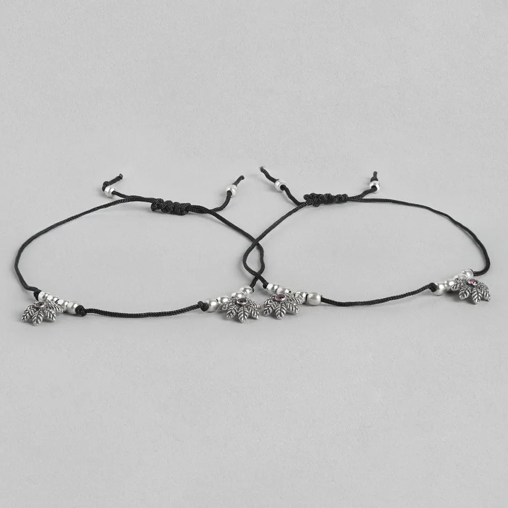 Silver Black thread flower Anklet