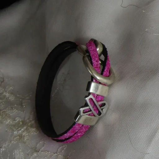 Sparkly Pink  Awareness Leather Bracelet