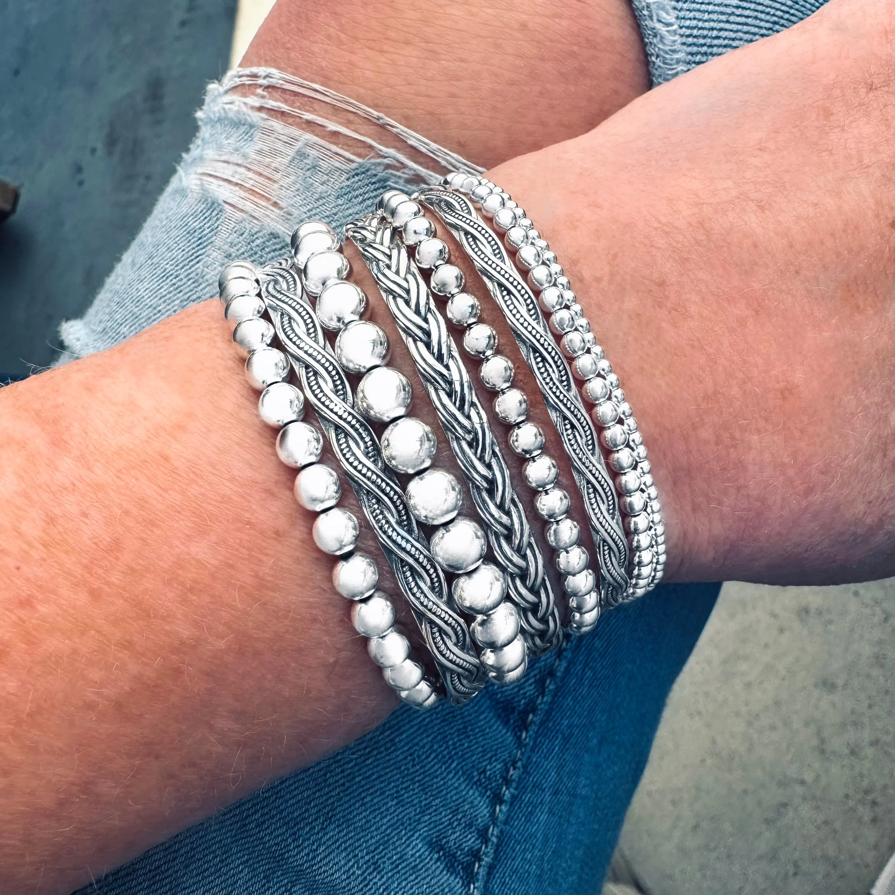 Sterling Silver Bead Stretch Bracelet