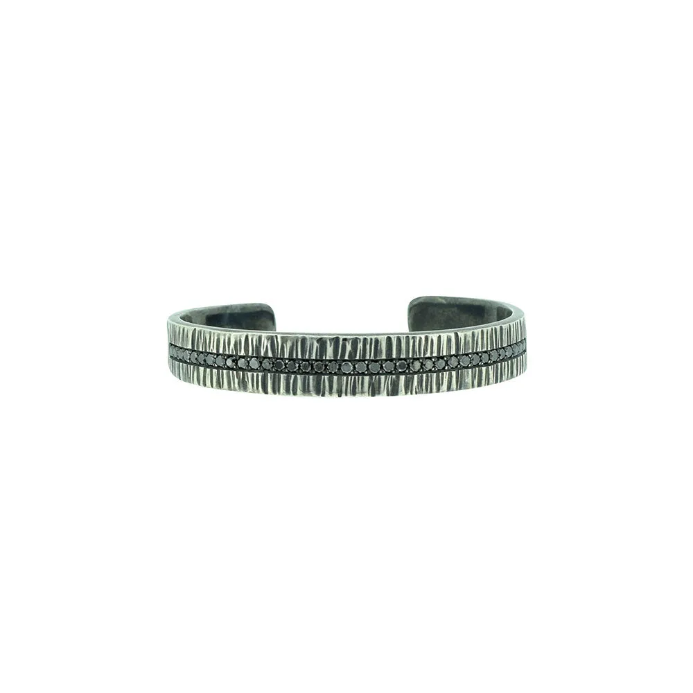 Sterling Silver Oxidized Cuff with Black Diamonds