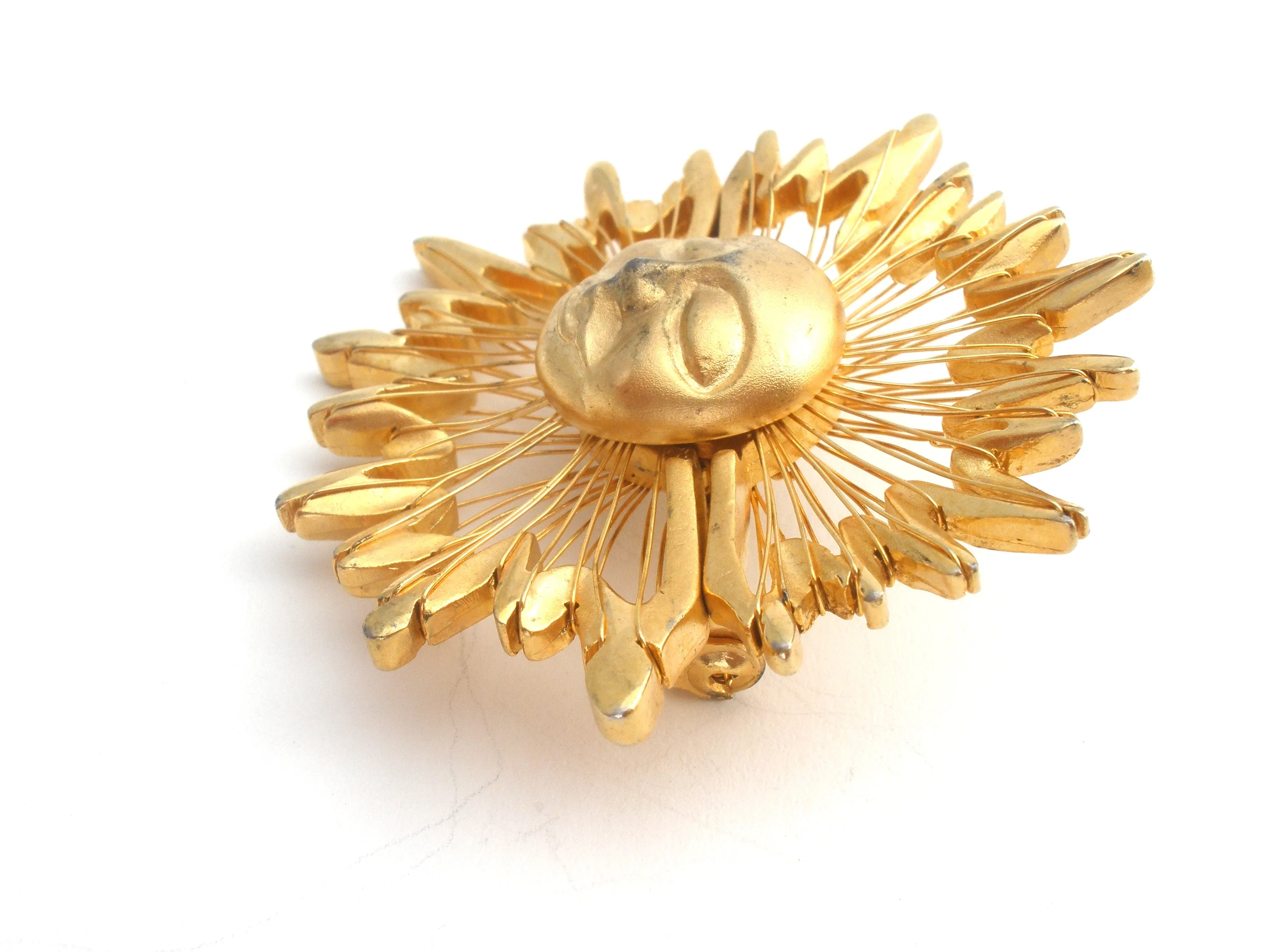 Sun Face Brooch Gold Tone Pin Vintage