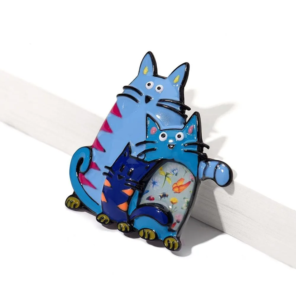 Sweet Cat Family Enamel Brooch Pins