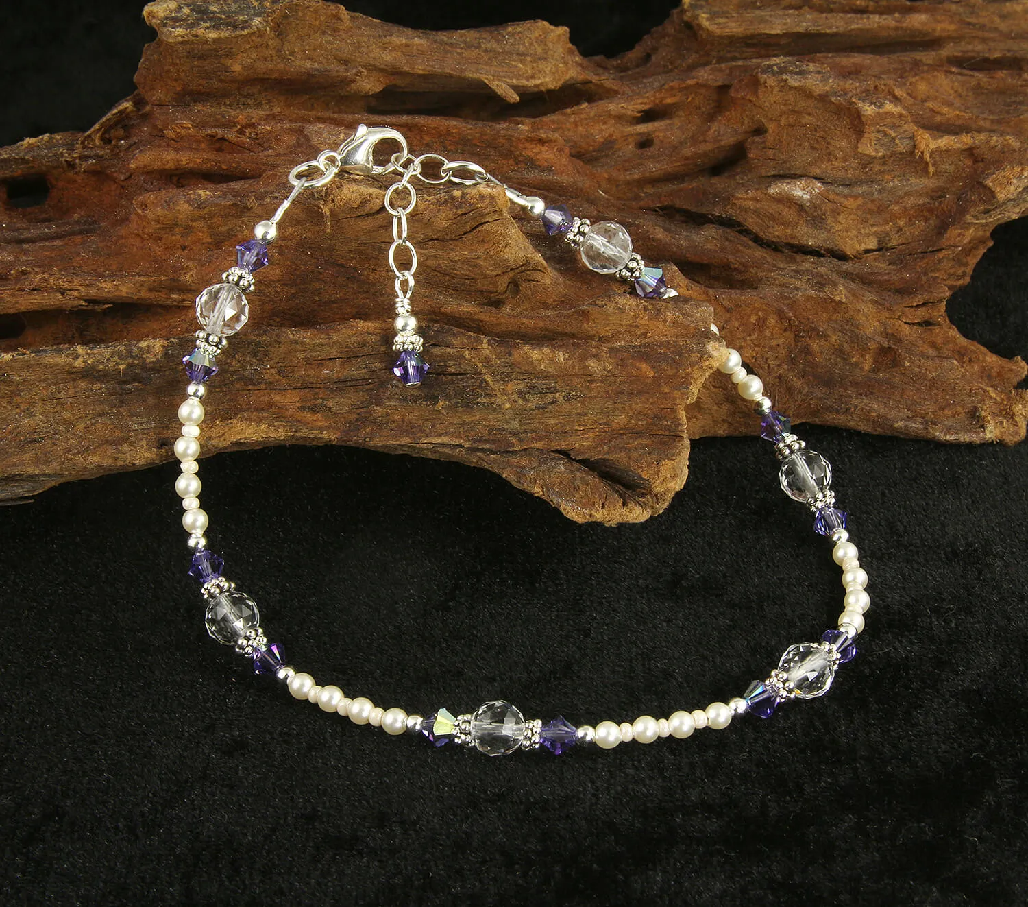 Tanzanite Crystal Cream Beaded Anklet