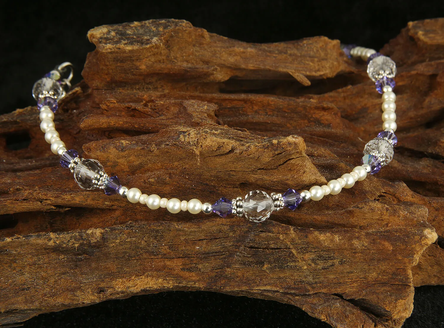 Tanzanite Crystal Cream Beaded Anklet