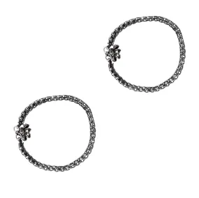 Teejh Heena Linked Silver Oxidized Anklets For Women