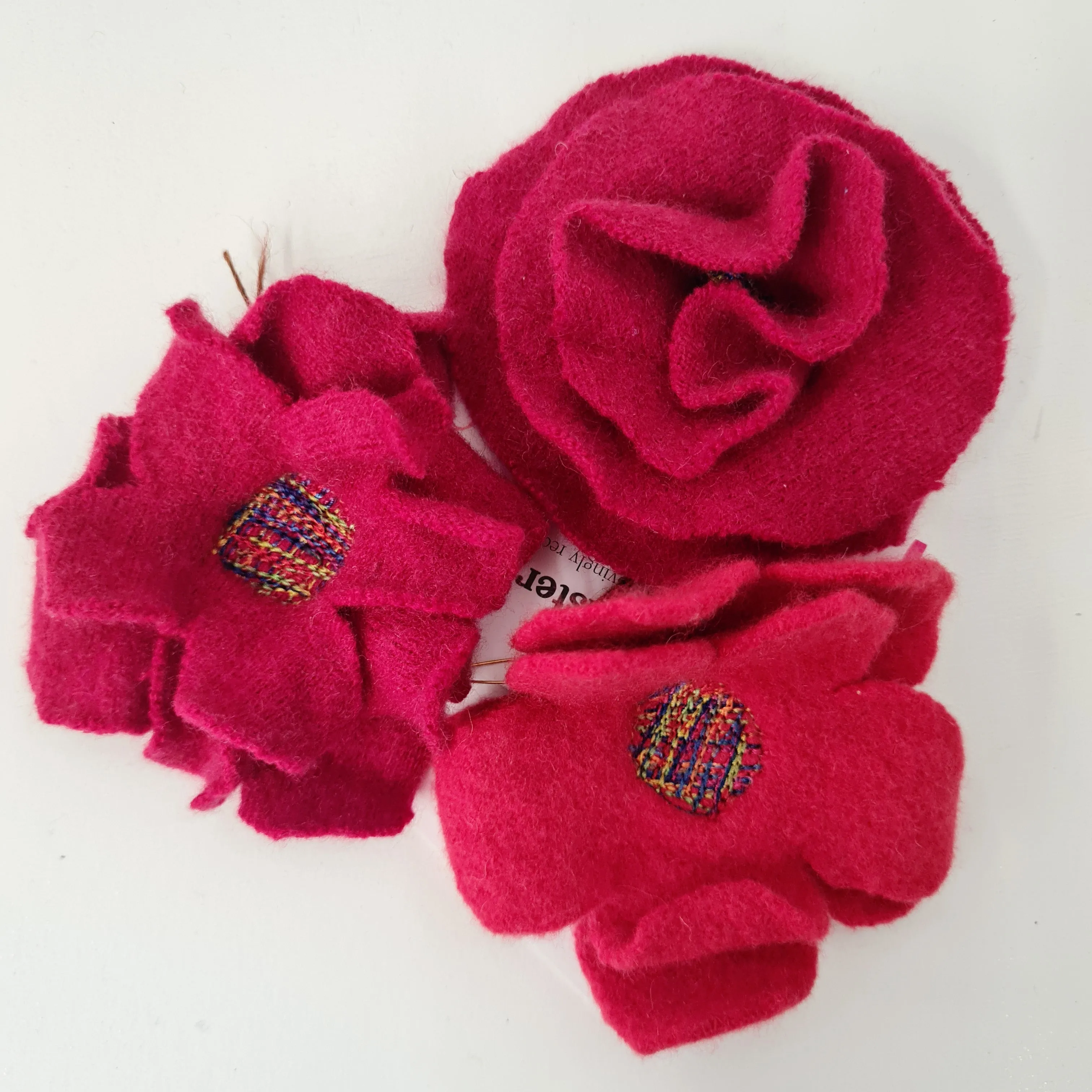 Three Sister's Felted Flower Brooches