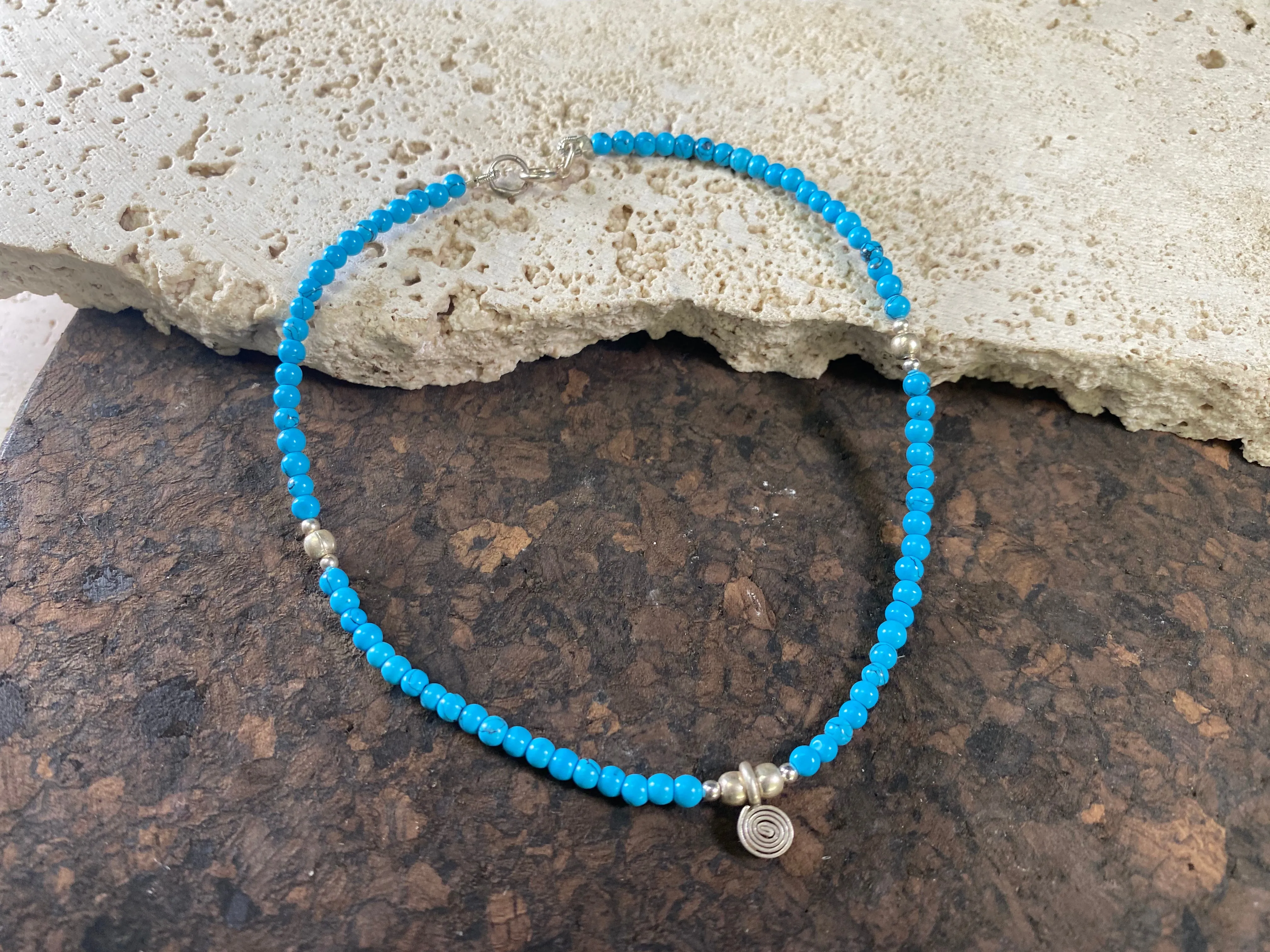 Turquoise Blue And Silver Anklets