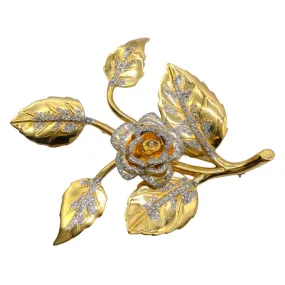 Valentino Gold Crystal Embellished Gilded Rose Brooch