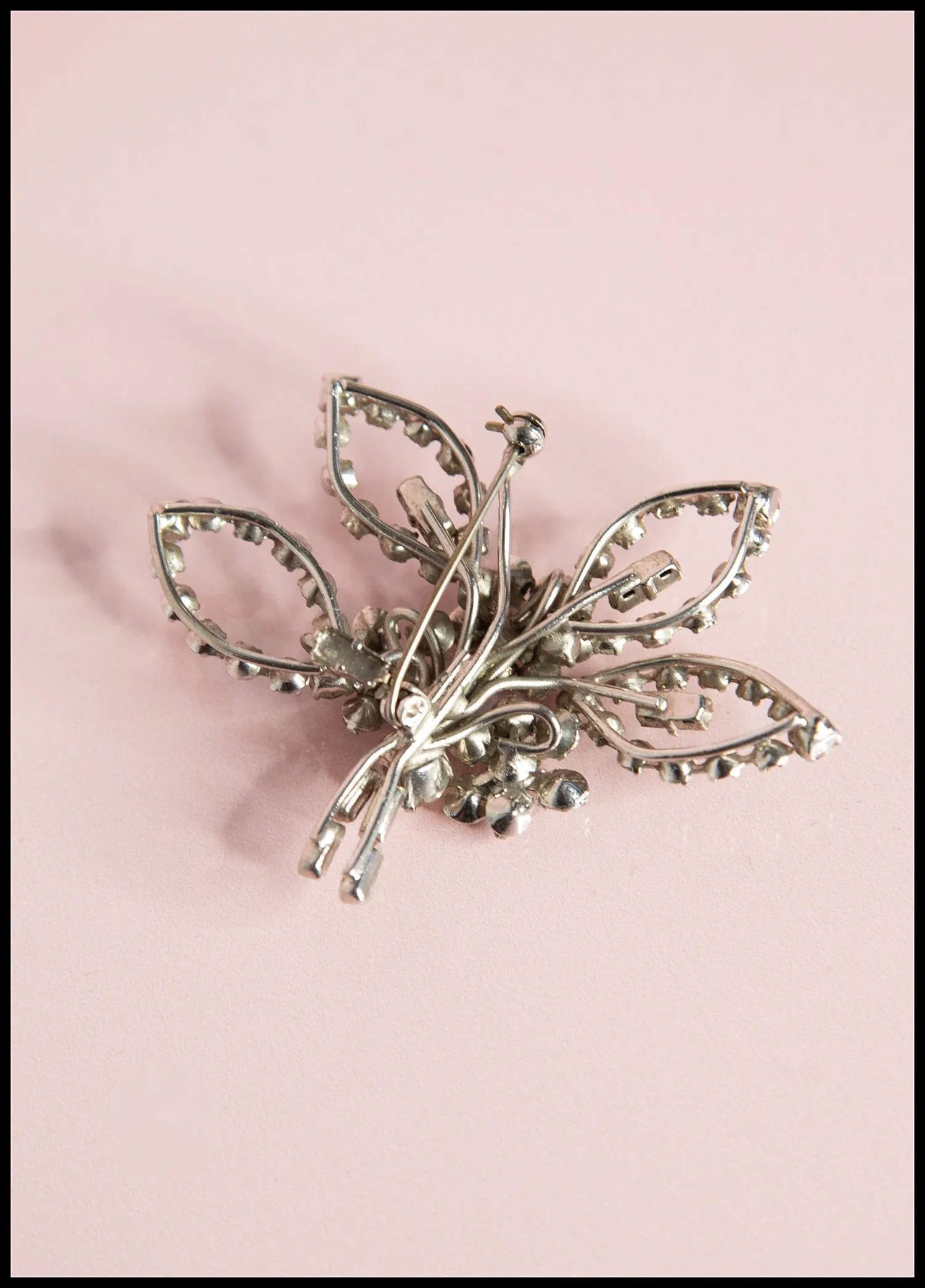 Vintage 1940s Rhinestone Leaf Brooch