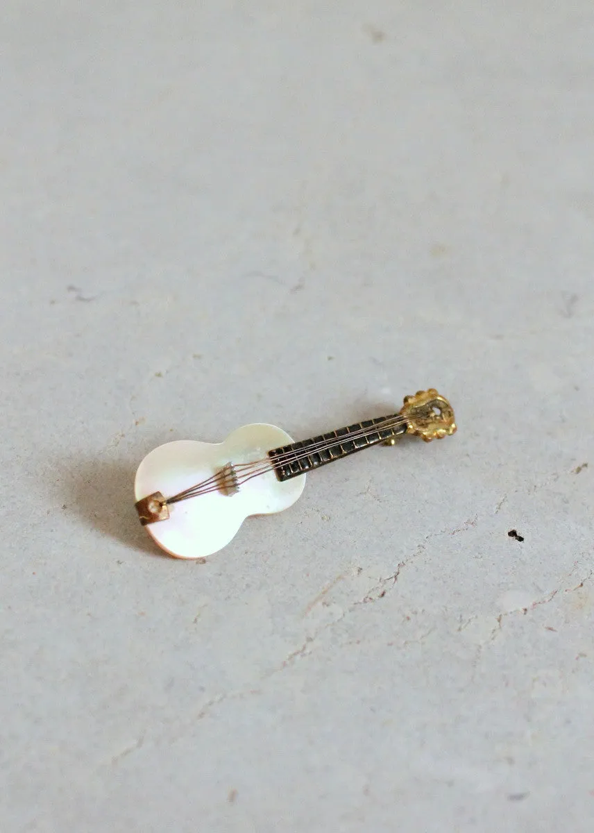 Vintage 1950s Mother of Pearl Guitar Brooch