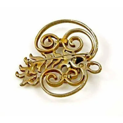 Vintage Brooch Silver Tone Swirl Cobalt Stone 1940S