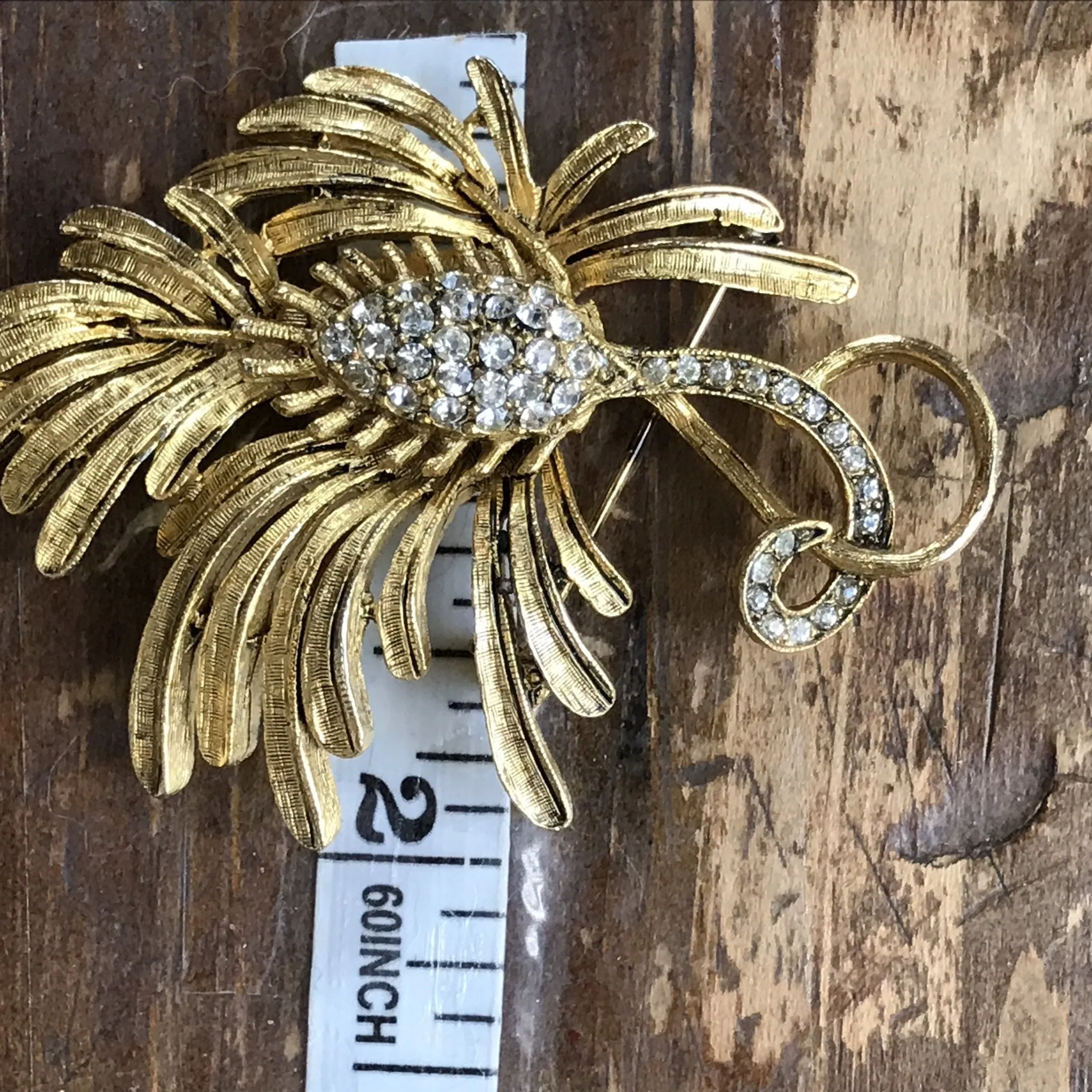 Vintage Rhinestone Leaf Shape Brooch. Possible Necklace or Bracelet?