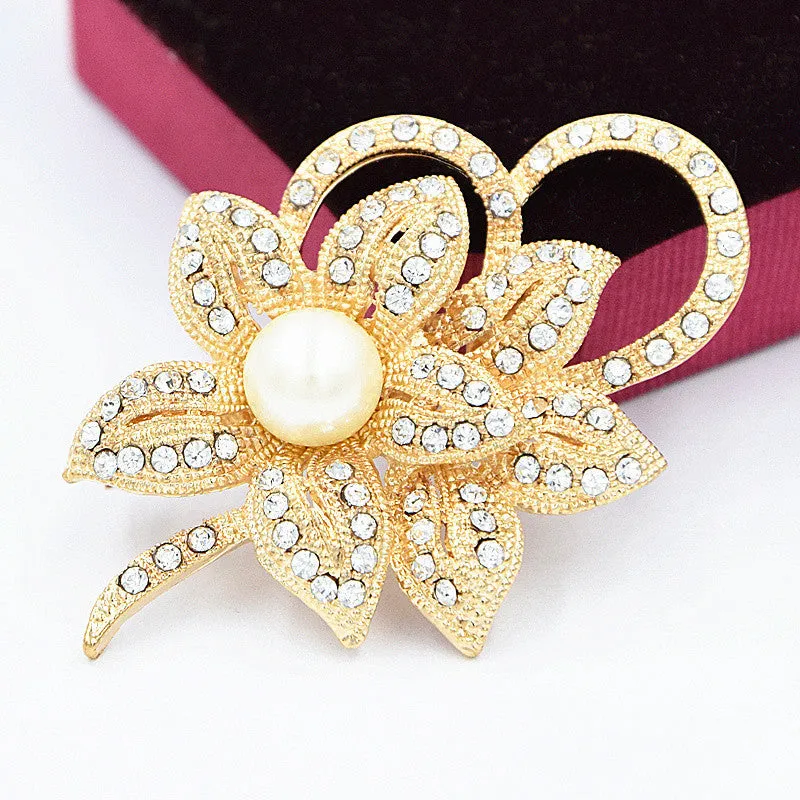 Vintage Style Rhodium Plated Clear Austria Crystals Imitation Pearl Big Bow Brooch Wedding Accessories