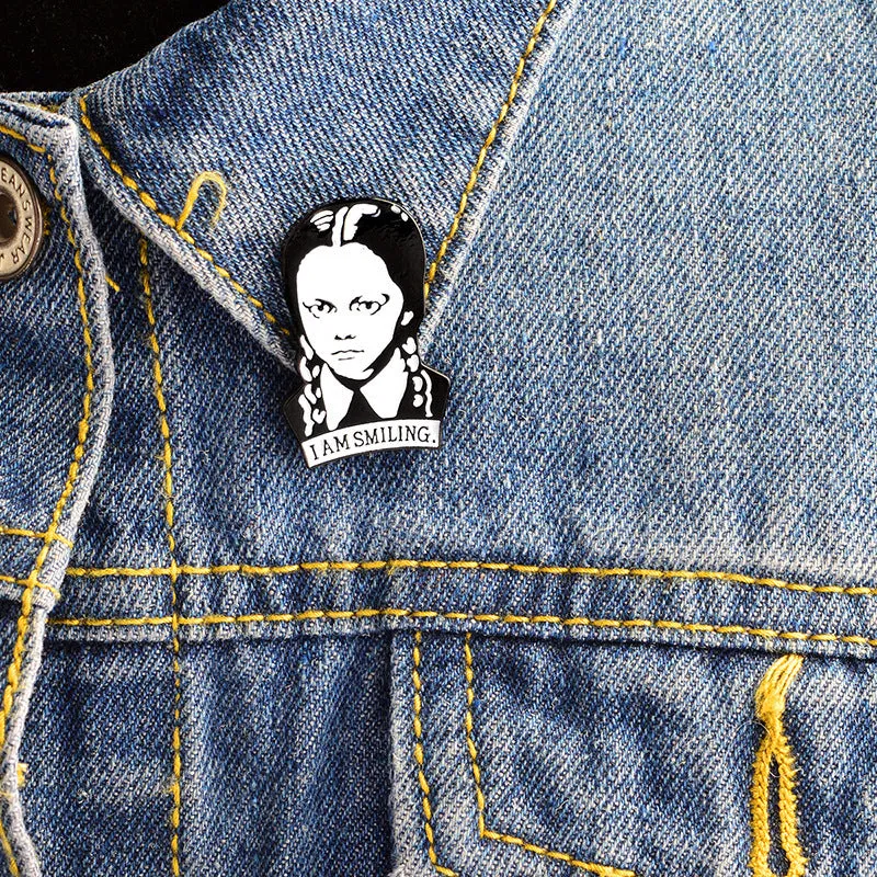 [Wednesday Addams I Am Smiling] Enamel Brooch Pin