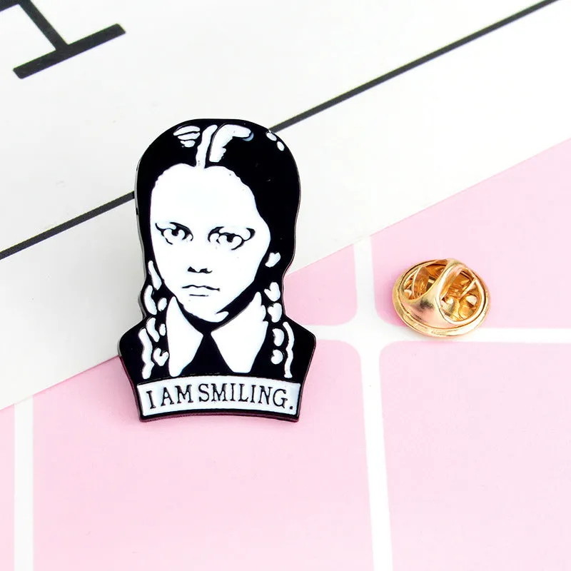 [Wednesday Addams I Am Smiling] Enamel Brooch Pin