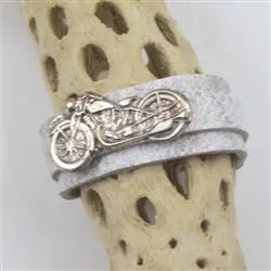 White Leather Motorcycle  Cuff Bracelet Unisex