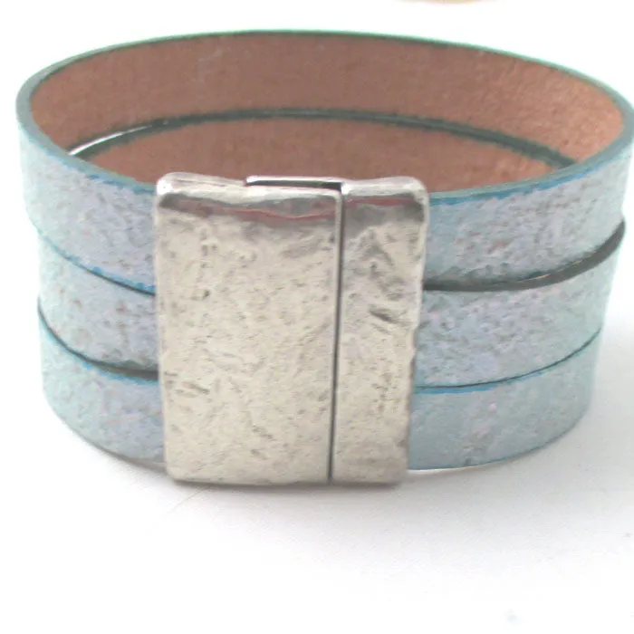 Wide Bold Aqua Leather Cuff Bracelet