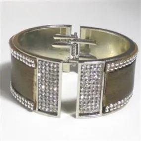 Wide Crystal Cuff Bangle Bracelet with Leather