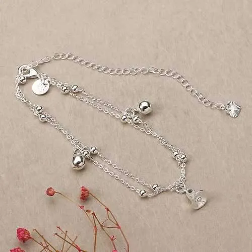 Women Jewelry Silver Plated Anklet Bell Pendant Metal Foot Chain