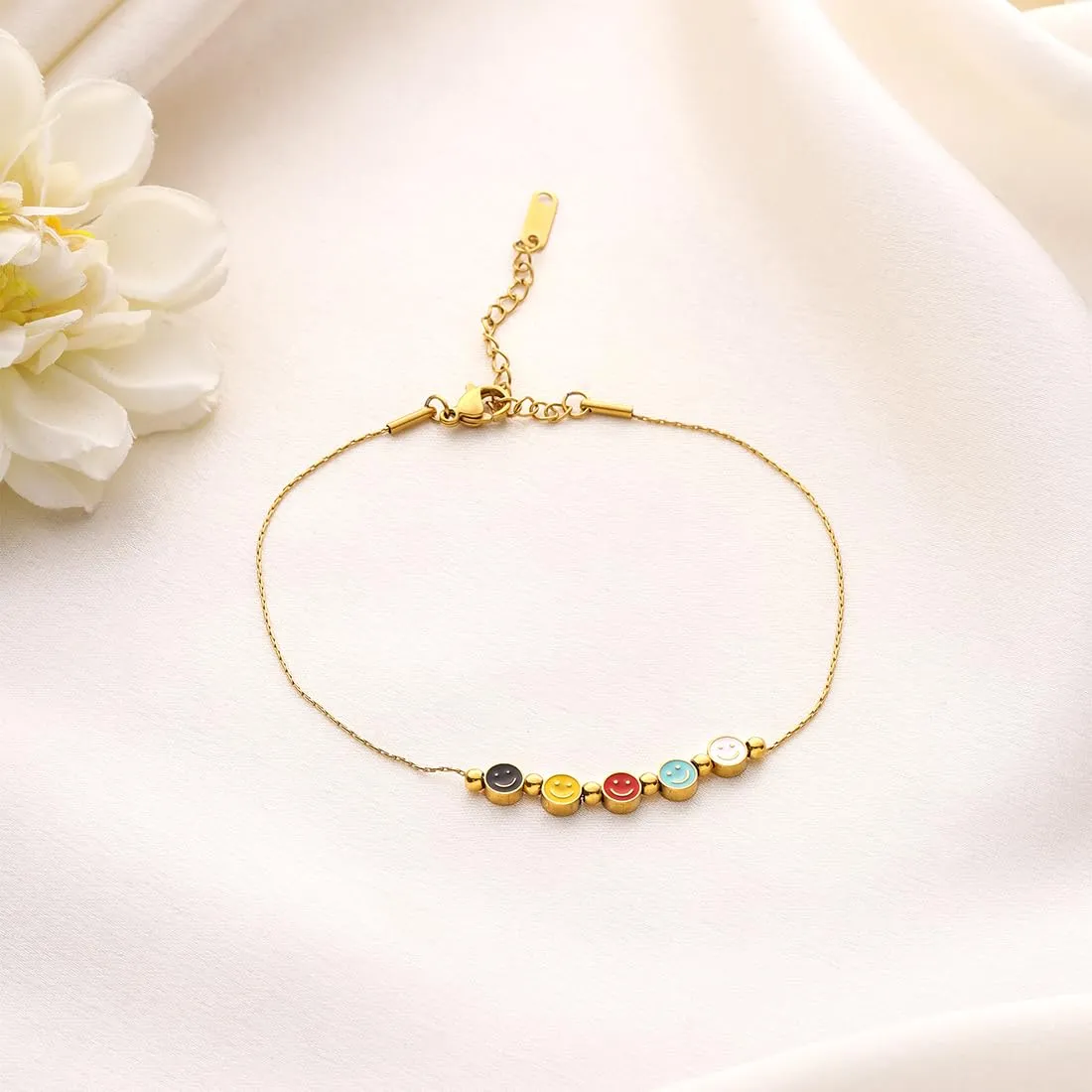 Yellow Chimes Anklets for Women and Girls Fashion Golden Anklets for Women | Gold Plated Smiley Face Anklets Payal for Women | Birthday Gift For Girls & Women Anniversary Gift for Wife