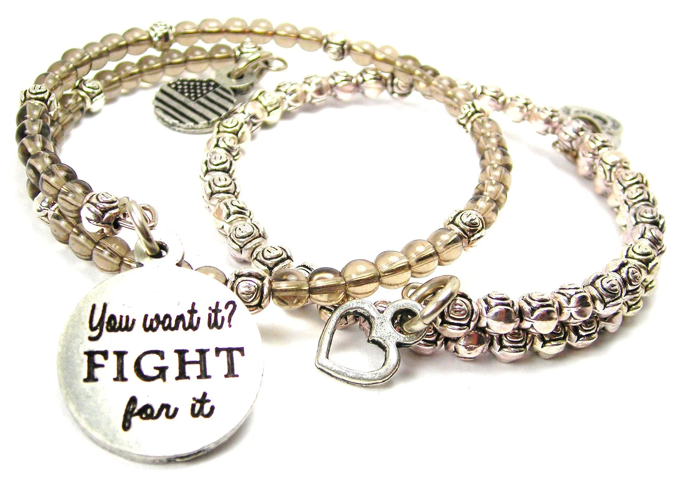 You Want It Fight For It Delicate Glass And Roses Wrap Bracelet Set